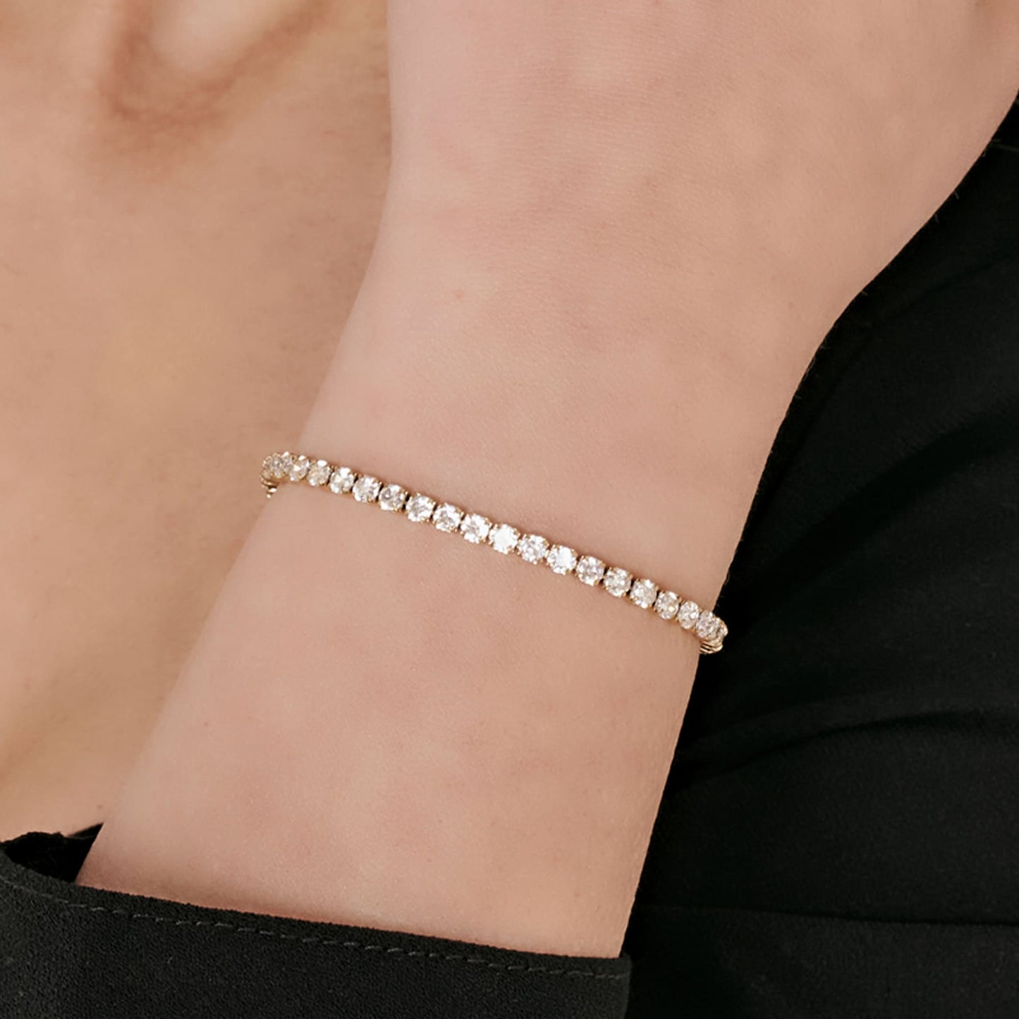 IP GOLD STAHL DAMEN TENNISARMBAND MIT WEISSEN KRISTALLEN