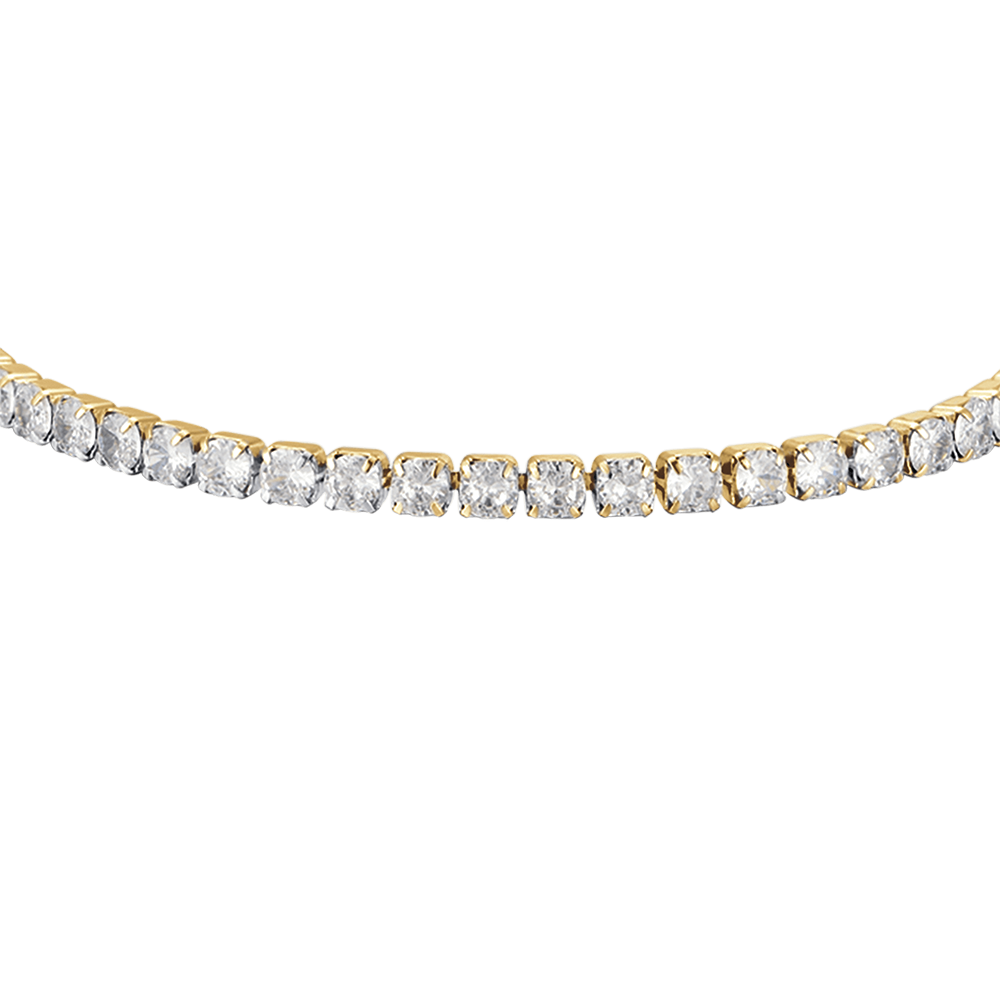IP GOLD STAHL DAMEN TENNISARMBAND MIT WEISSEN KRISTALLEN