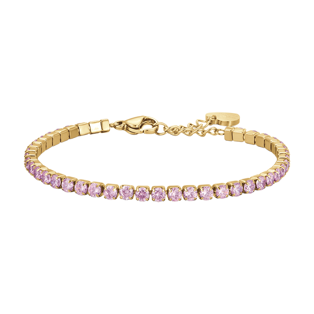 DAMEN-TENNIS-ARMBAND AUS IP-GOLDSTAHL MIT PINK-KRISTALLEN Luca Barra