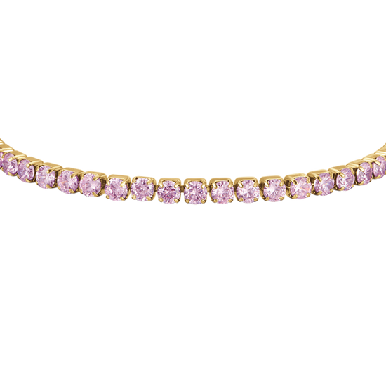 DAMEN IP GOLD STAHL TENNISARMBAND MIT ROSA KRISTALLEN