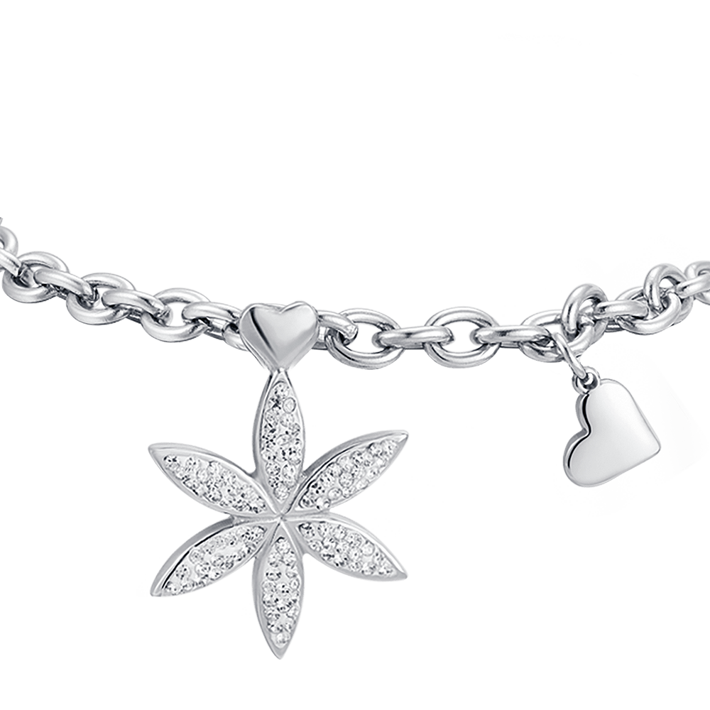 DAMENARMBAND AUS STAHL MIT BLUME DES LEBENS MIT WEISSEN KRISTALLEN
