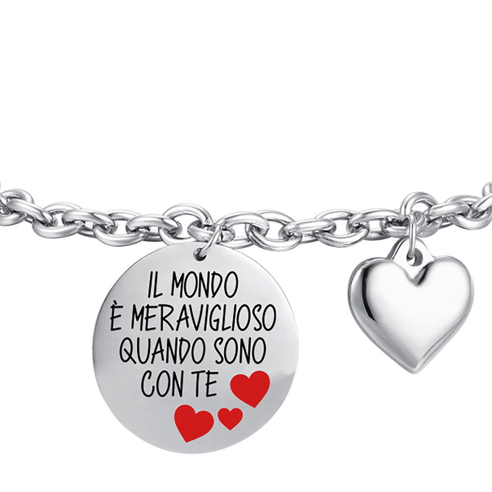 BRACCIALE DONNA IN ACCIAIO IL MONDO E' MERAVIGLIOSO QUANDO SONO CON TE Luca Barra