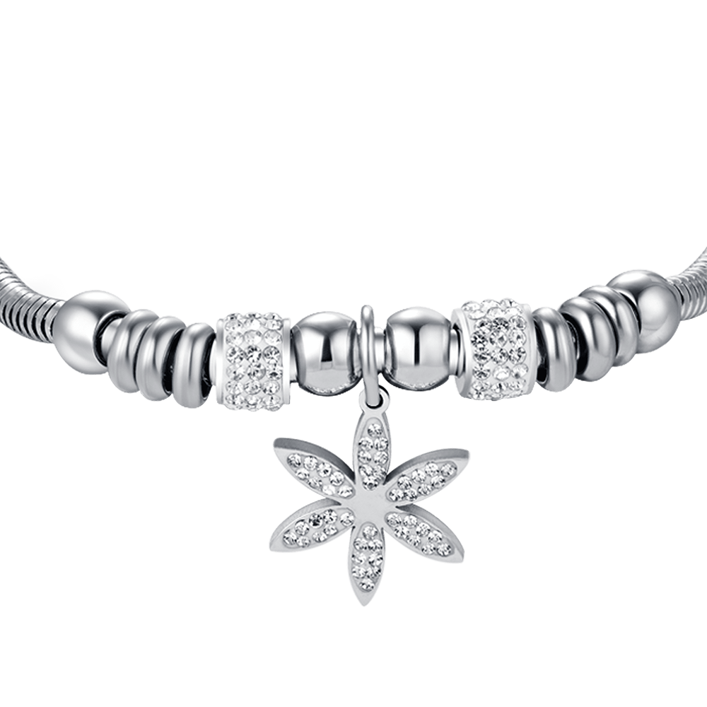 DAMENARMBAND AUS STAHL MIT BLUME DES LEBENS MIT WEISSEN KRISTALLEN