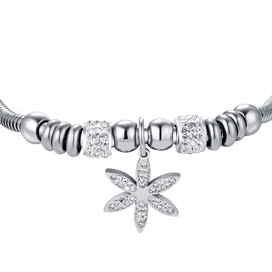 DAMENARMBAND AUS STAHL MIT BLUME DES LEBENS MIT WEISSEN KRISTALLEN