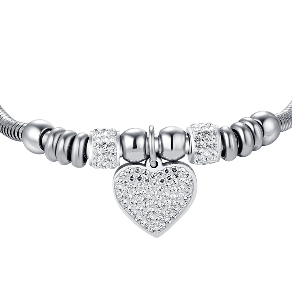 HERZARMBAND AUS STAHL MIT WEISSEN KRISTALLEN FÜR DAMEN