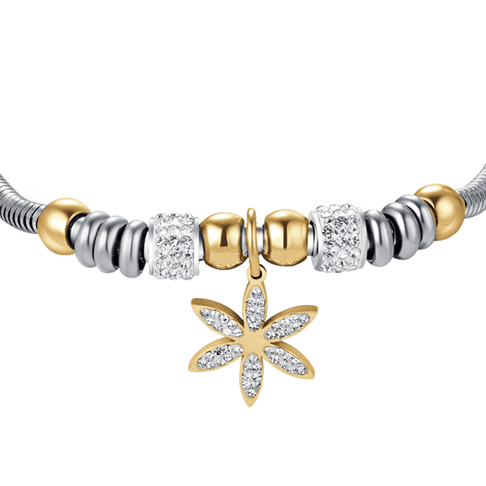 DAMENARMBAND AUS STAHL MIT BLUME DES LEBENS MIT WEISSEN KRISTALLEN