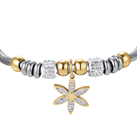 DAMENARMBAND AUS STAHL MIT BLUME DES LEBENS MIT WEISSEN KRISTALLEN