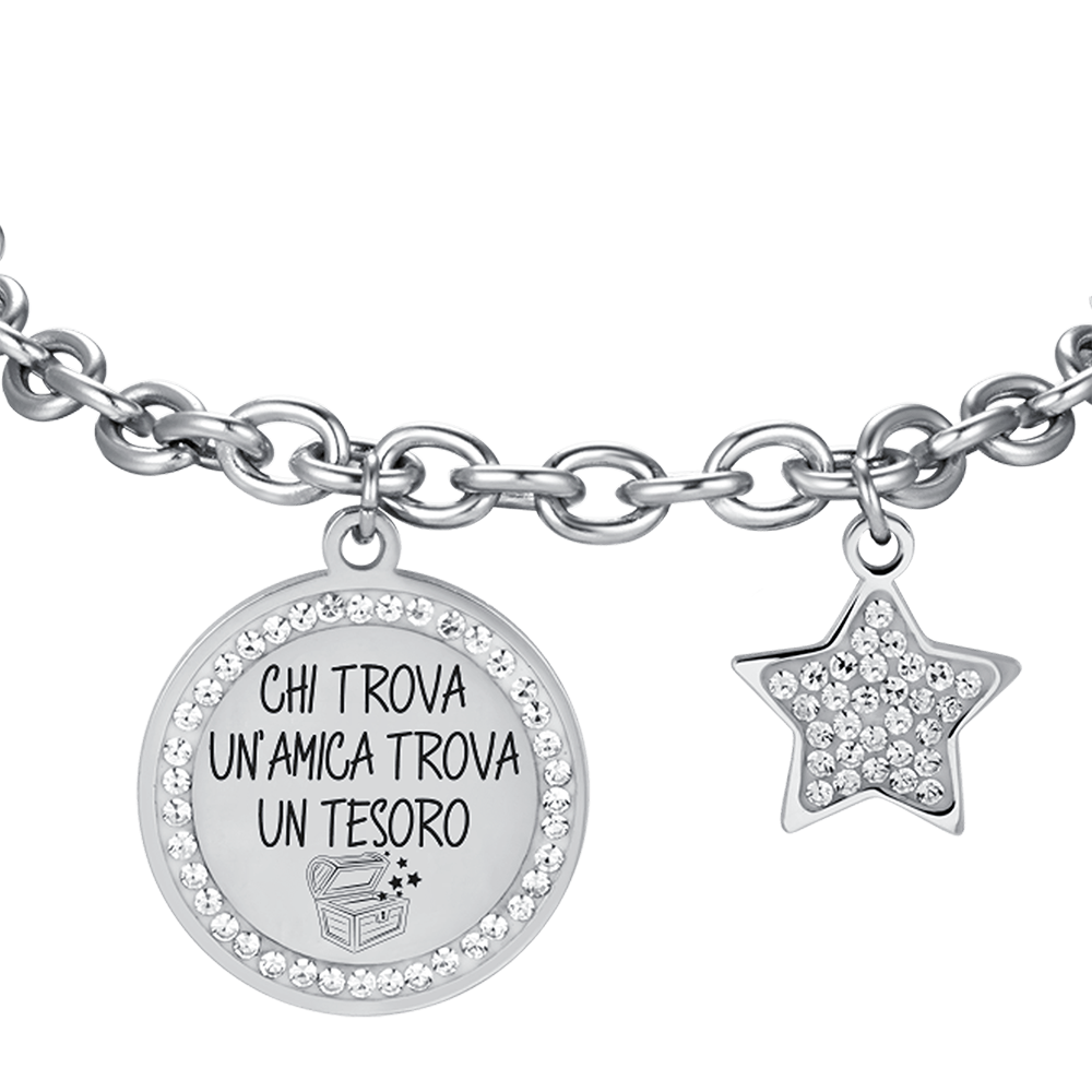 FRAUENARMBAND AUS STAHL WER EINEN FREUND FINDET, FINDET EINEN SCHATZ