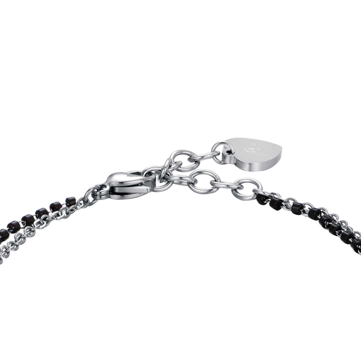DAMEN STAHLARMBAND MIT HERZEN, SCHWARZEN ELEMENTEN UND WEISSEM KRISTALL