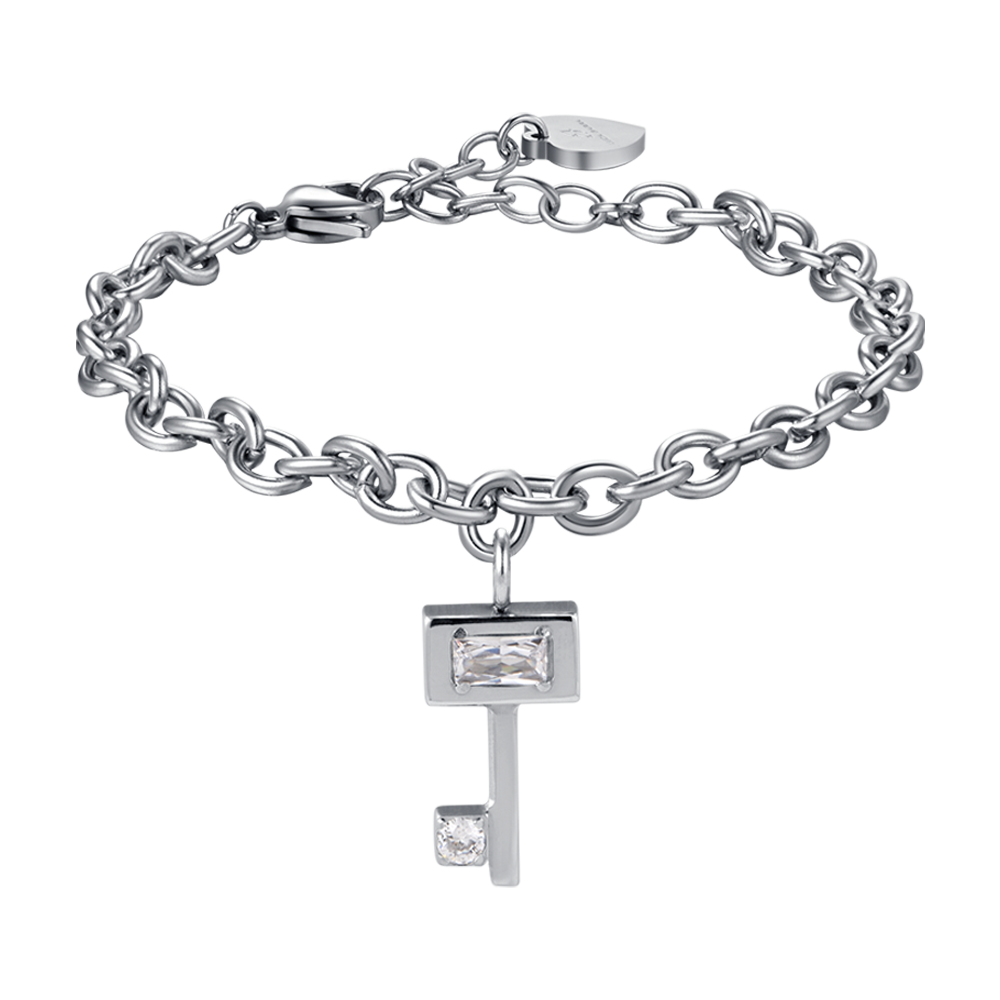 SCHLÜSSELARMBAND FÜR FRAUEN AUS STAHL MIT WEISSEN KRISTALLEN