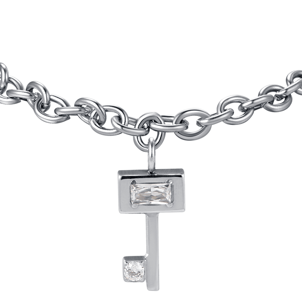 SCHLÜSSELARMBAND FÜR FRAUEN AUS STAHL MIT WEISSEN KRISTALLEN