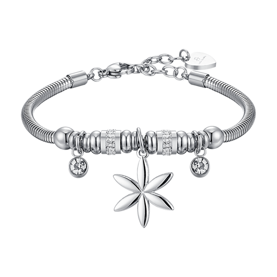 FRAUENARMBAND AUS STAHL MIT LEBENSBLUME UND WEISSEN KRISTALLEN Luca Barra