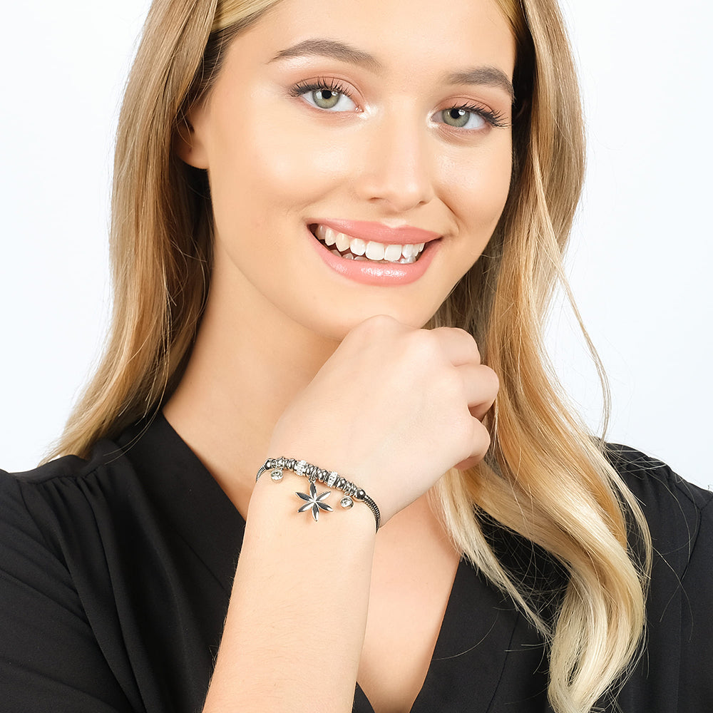 BRACCIALE DONNA IN ACCIAIO CON FIORE DELLA VITA E CRISTALLI BIANCHI