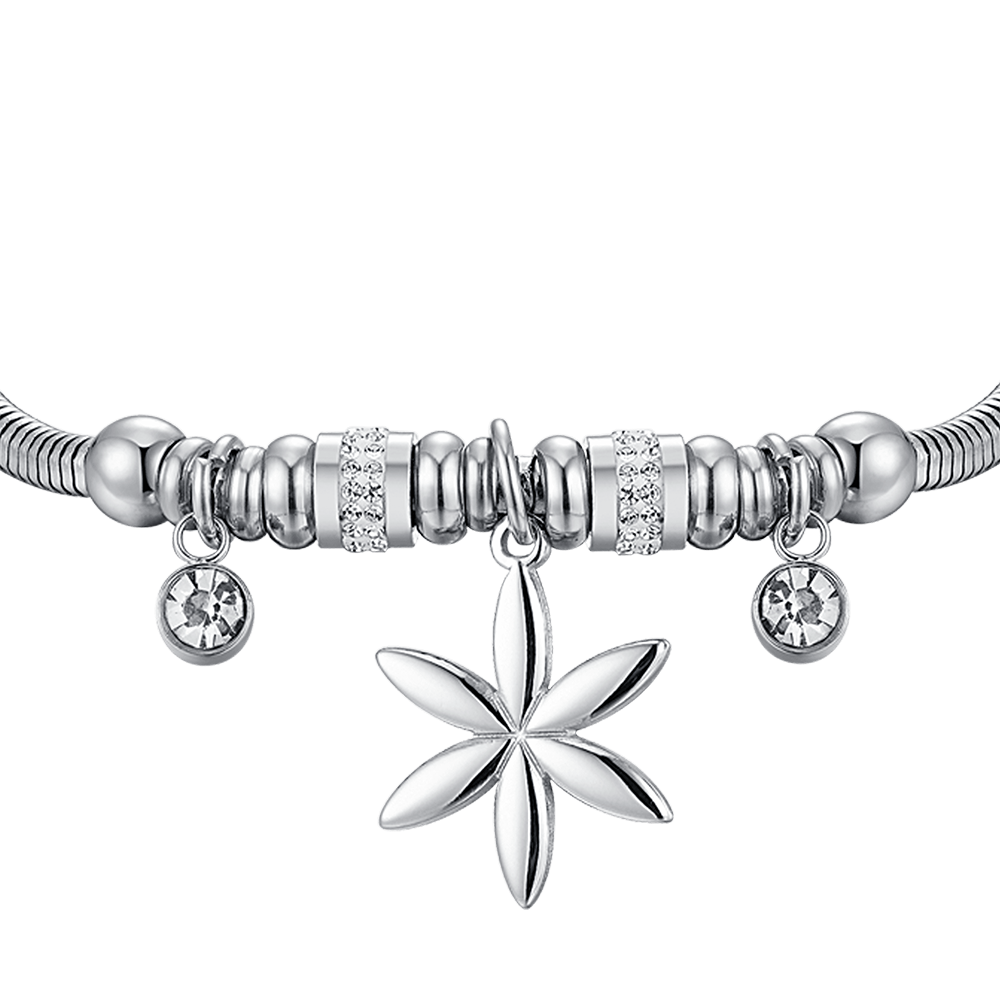 BRACCIALE DONNA IN ACCIAIO CON FIORE DELLA VITA E CRISTALLI BIANCHI