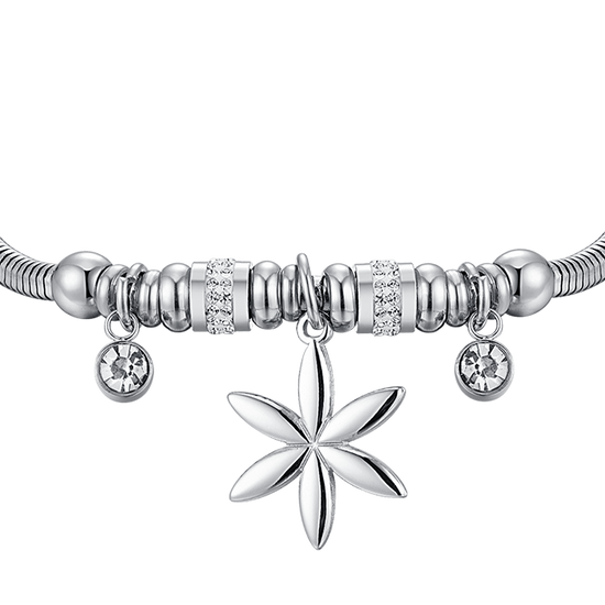 FRAUENARMBAND AUS STAHL MIT LEBENSBLUME UND WEISSEN KRISTALLEN Luca Barra