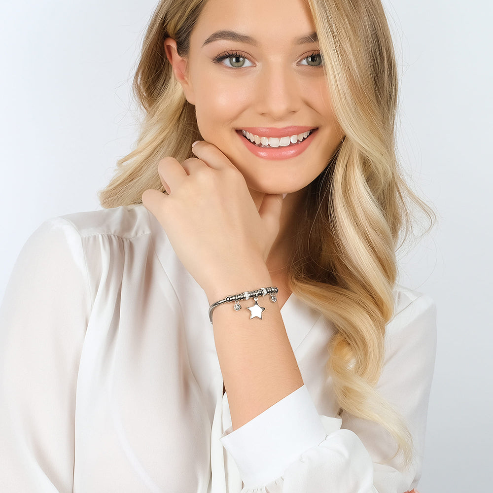 DAMENARMBAND AUS STAHL MIT STERN UND WEISSEN KRISTALLEN