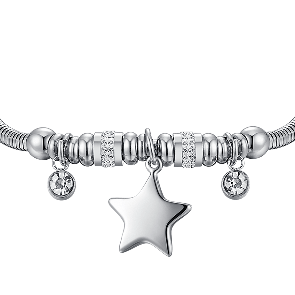 DAMENARMBAND AUS STAHL MIT STERN UND WEISSEN KRISTALLEN
