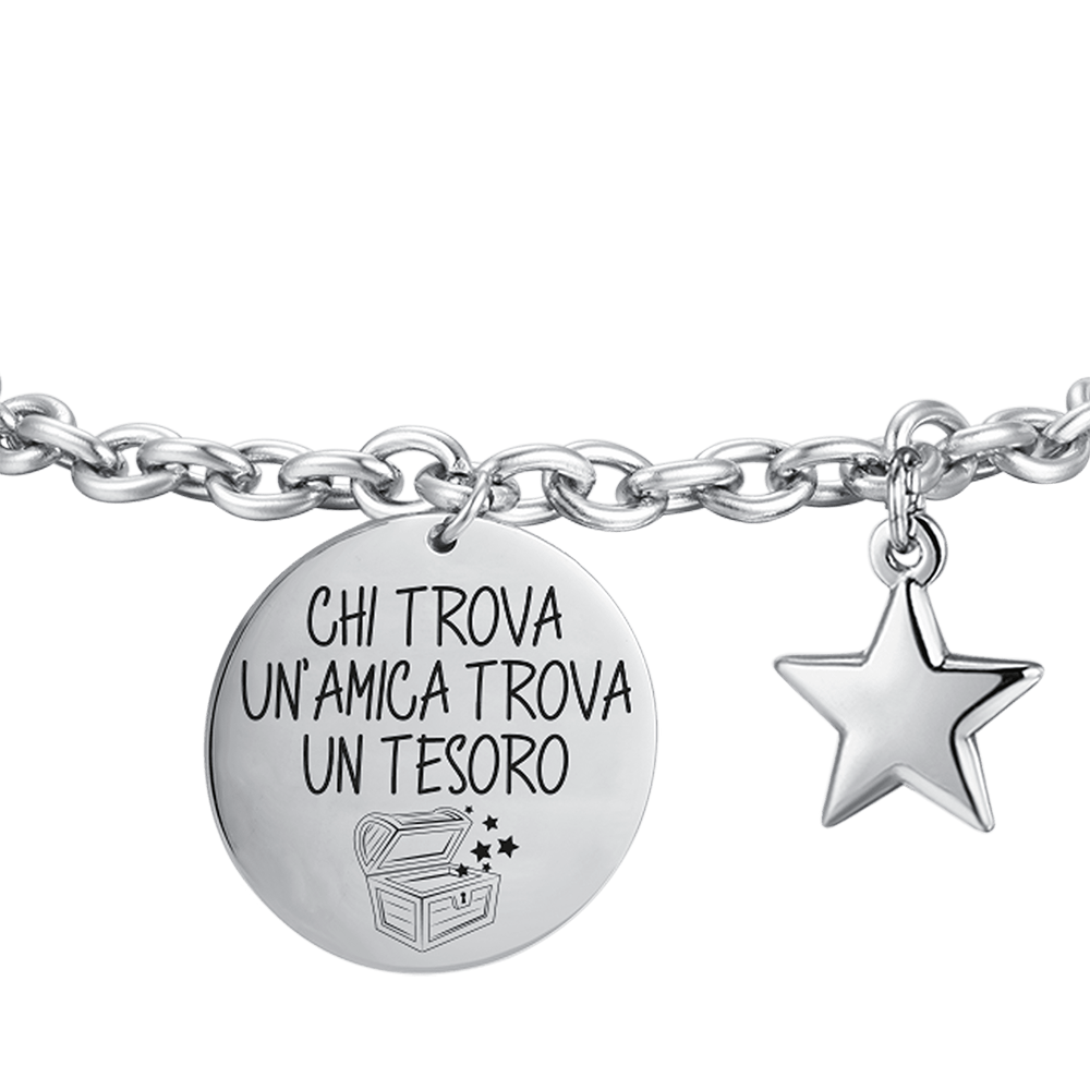 FRAUENARMBAND AUS STAHL WER EINEN FREUND FINDET, FINDET EINEN SCHATZ
