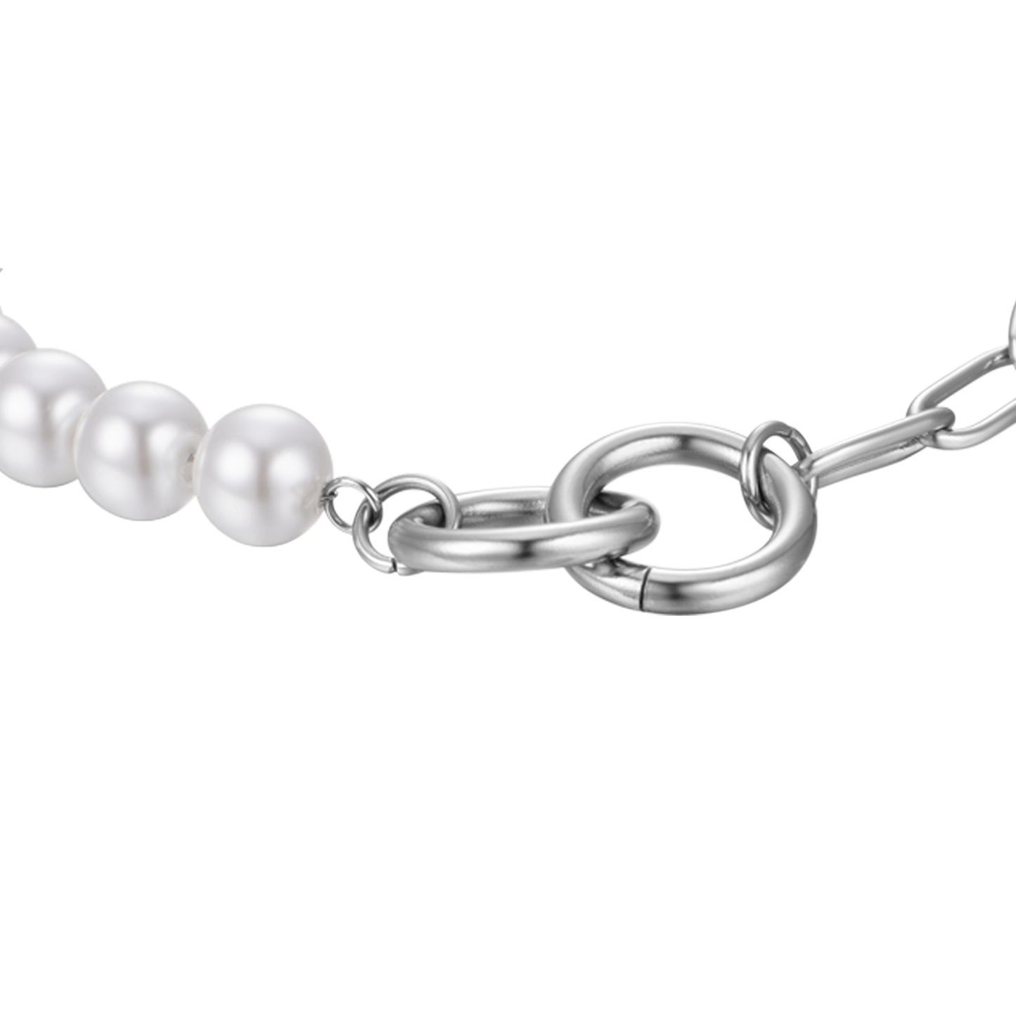 DAMENARMBAND AUS STAHL MIT WEISSEN PERLEN