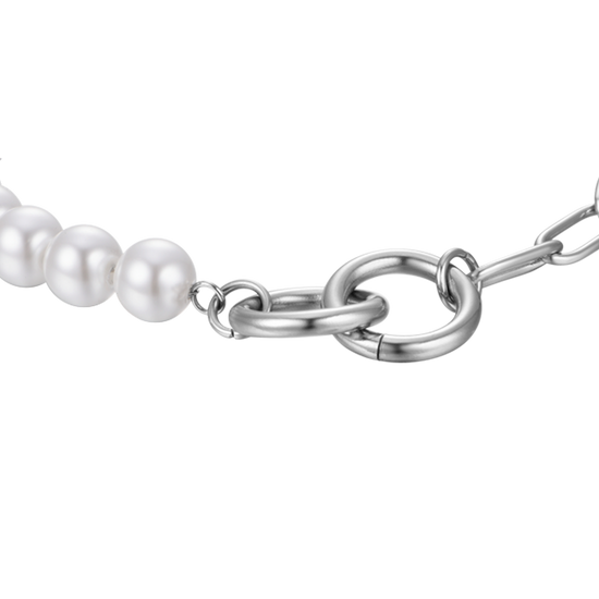 DAMENARMBAND AUS STAHL MIT WEISSEN PERLEN
