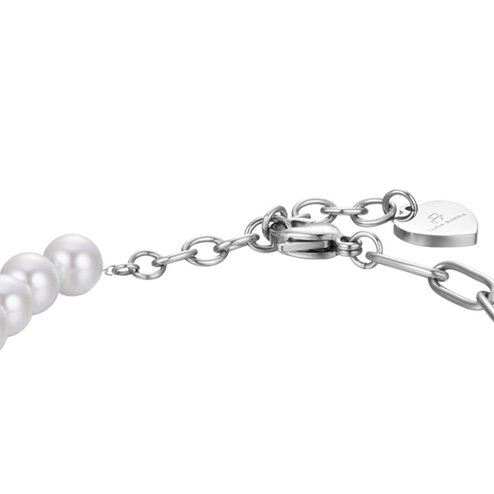 DAMENARMBAND AUS STAHL MIT WEISSEN PERLEN