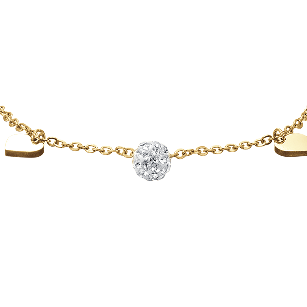 IP GOLD STAHL DAMENARMBAND MIT HERZEN UND WEISSEN KRISTALLEN