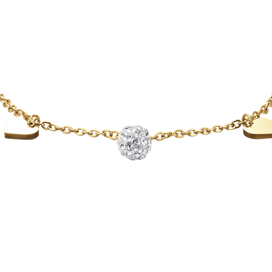 IP GOLD STAHL DAMENARMBAND MIT HERZEN UND WEISSEN KRISTALLEN
