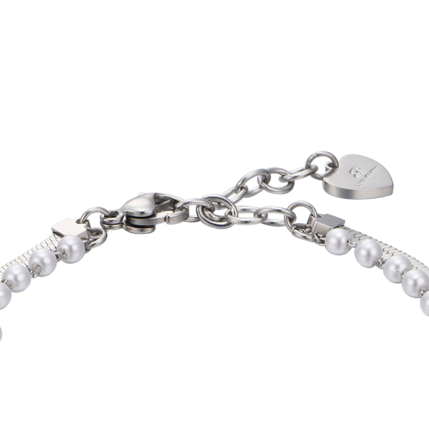 DAMENARMBAND AUS STAHL MIT WEISSEN PERLEN
