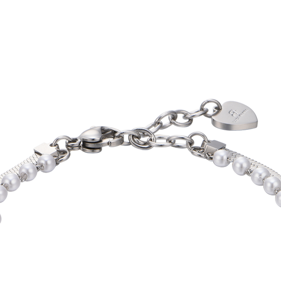 DAMENARMBAND AUS STAHL MIT WEISSEN PERLEN
