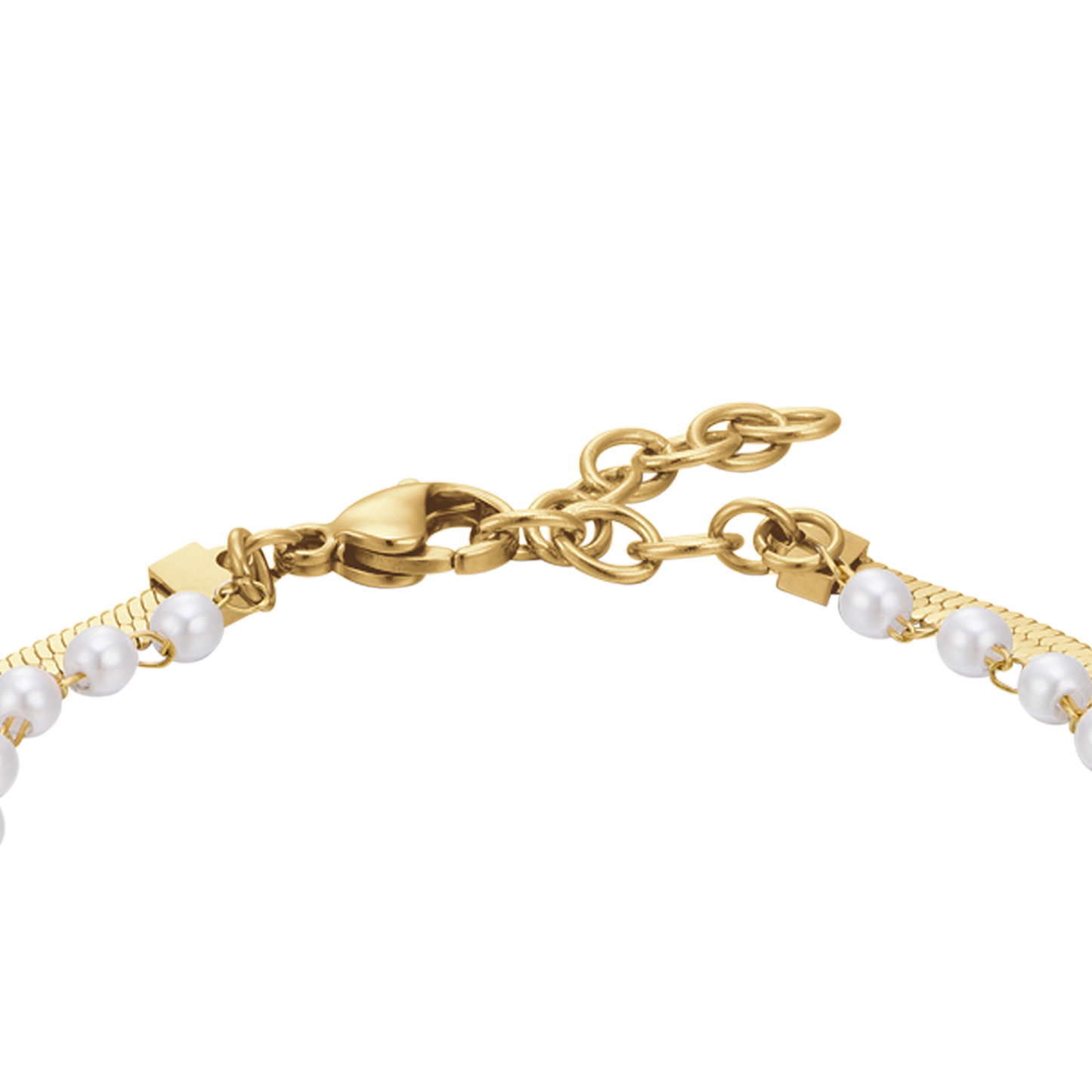 DAMENARMBAND AUS STAHL MIT WEISSEN PERLEN