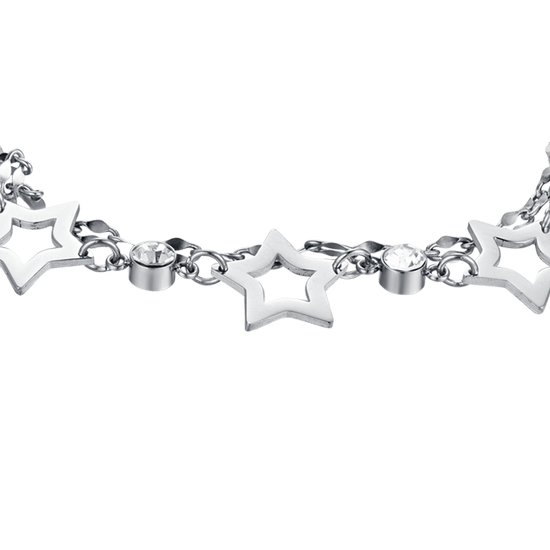 MEHRREIHIGES DAMENARMBAND AUS STAHL MIT DURCHBROCHENEN STERNEN UND WEISSEN KRISTALLEN