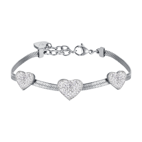 SCHLANGENSTAHL DAMENARMBAND MIT HERZEN MIT WEISSEN KRISTALLEN