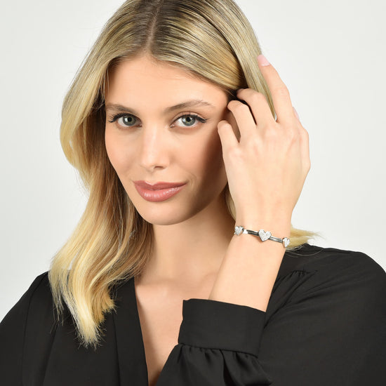 SCHLANGENSTAHL DAMENARMBAND MIT HERZEN MIT WEISSEN KRISTALLEN