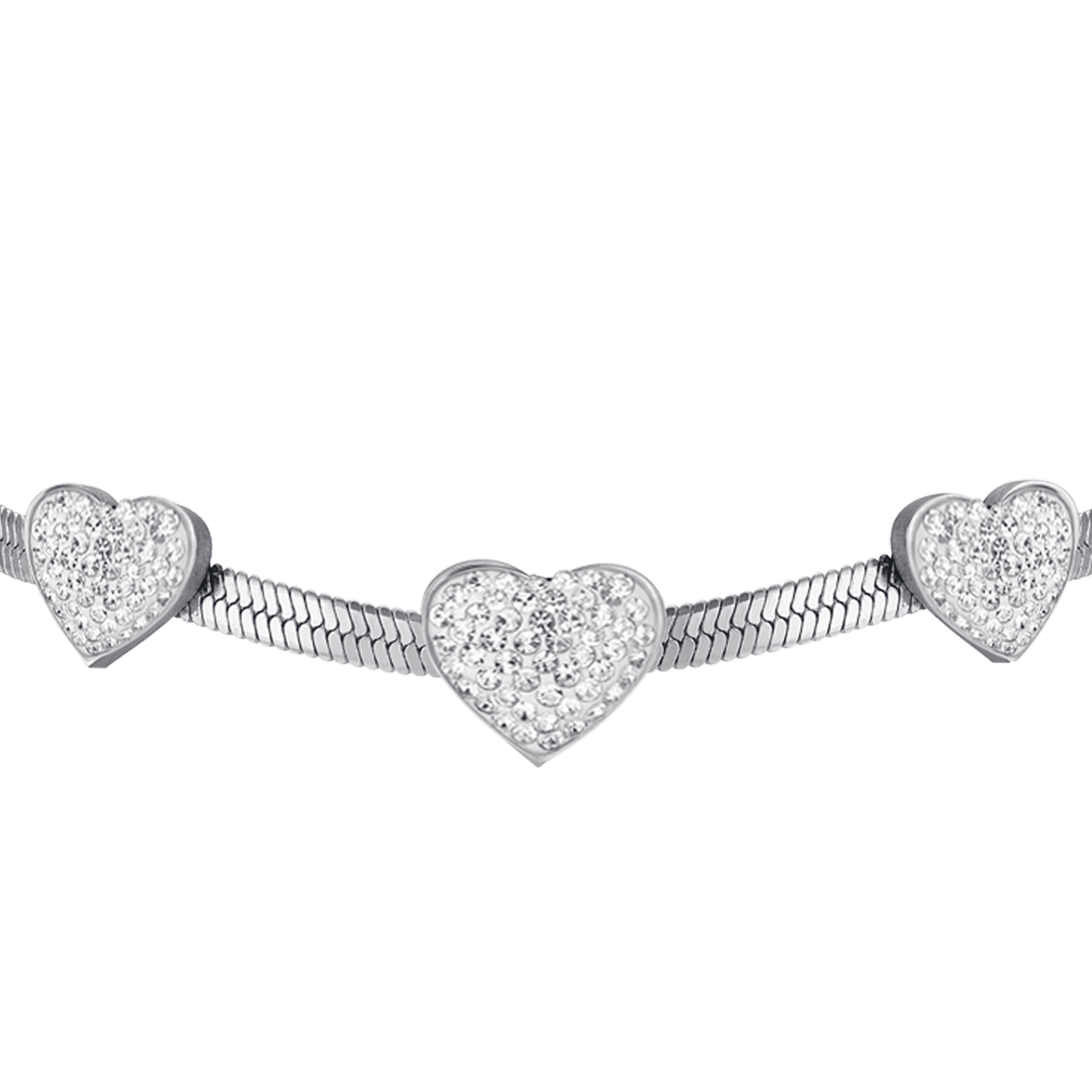 SCHLANGENSTAHL DAMENARMBAND MIT HERZEN MIT WEISSEN KRISTALLEN