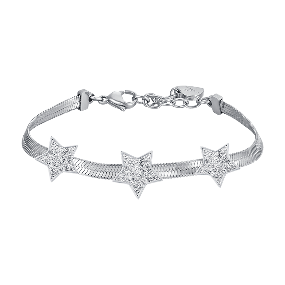 SCHLANGENSTAHL DAMENARMBAND MIT STERNEN MIT WEISSEN KRISTALLEN