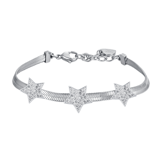 SCHLANGENSTAHL DAMENARMBAND MIT STERNEN MIT WEISSEN KRISTALLEN