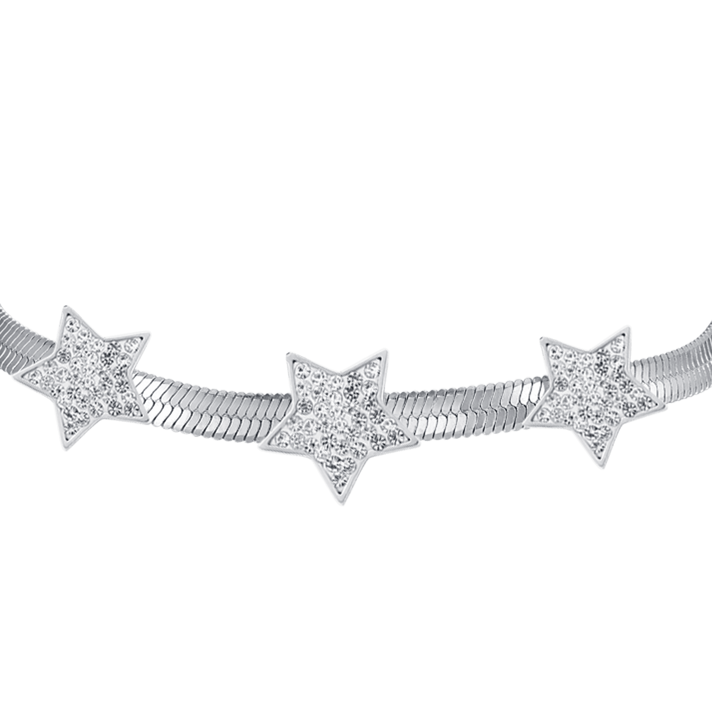 SCHLANGENSTAHL DAMENARMBAND MIT STERNEN MIT WEISSEN KRISTALLEN