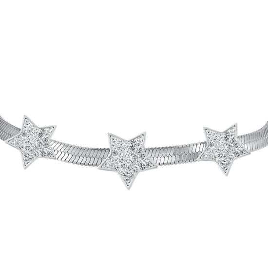SCHLANGENSTAHL DAMENARMBAND MIT STERNEN MIT WEISSEN KRISTALLEN