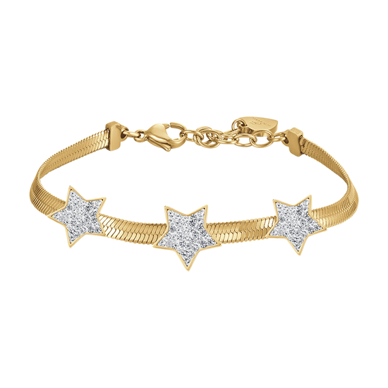 SCHLANGE IP GOLD STAHL DAMENARMBAND MIT STERNEN UND WEISSEN KRISTALLEN