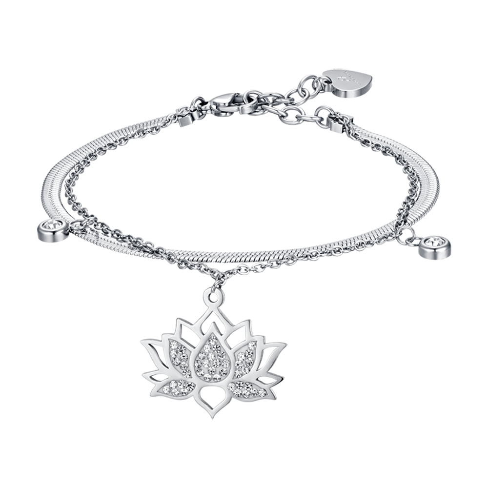 DAMENARMBAND AUS STAHL MIT LOTUSBLUME MIT WEISSEN KRISTALLEN Luca Barra