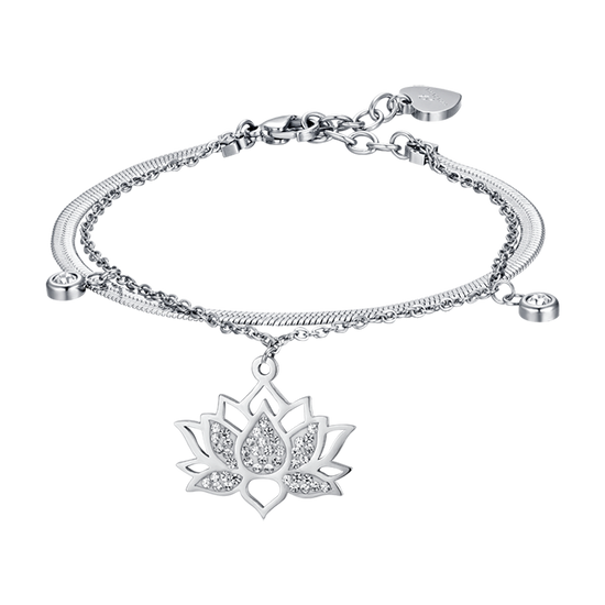 DAMENARMBAND AUS STAHL MIT LOTUSBLUME MIT WEISSEN KRISTALLEN Luca Barra