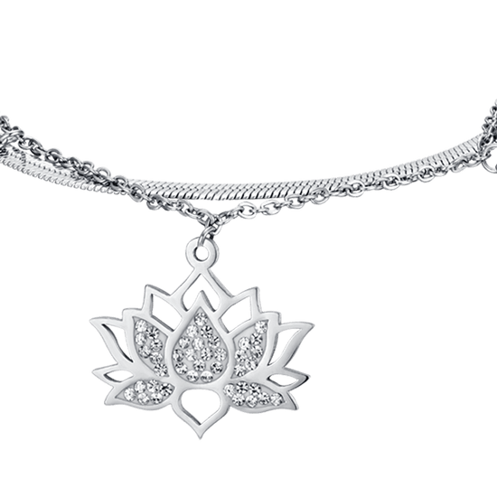 DAMENARMBAND AUS STAHL MIT LOTUSBLUME UND WEISSEN KRISTALLEN