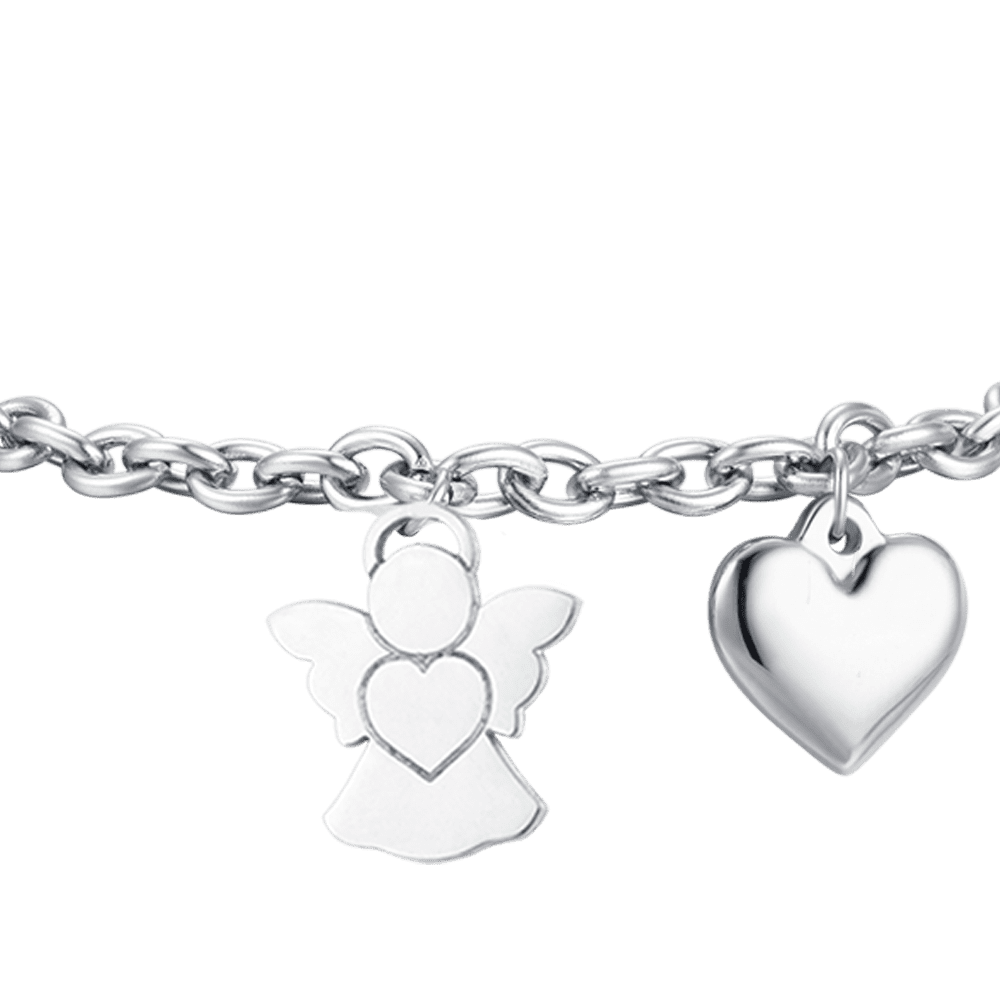 DAMENARMBAND AUS STAHL MIT ENGEL UND HERZANHÄNGER