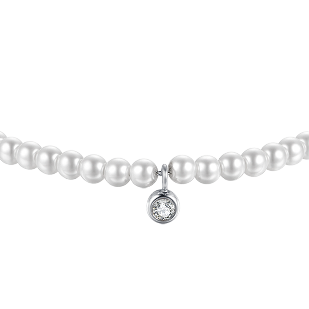 BRACCIALE DONNA IN ACCIAIO CON PERLE SINTETICHE CON CRISTALLO BIANCO