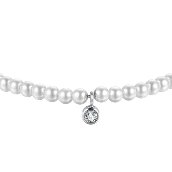 BRACCIALE DONNA IN ACCIAIO CON PERLE SINTETICHE CON CRISTALLO BIANCO