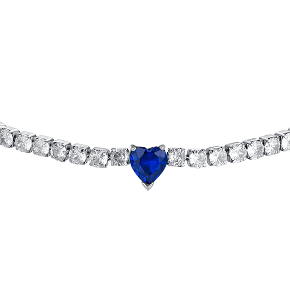 DAMEN-TENNISARMBAND AUS STAHL MIT WEISSEN KRISTALLEN UND BLAUEM KRISTALLHERZ