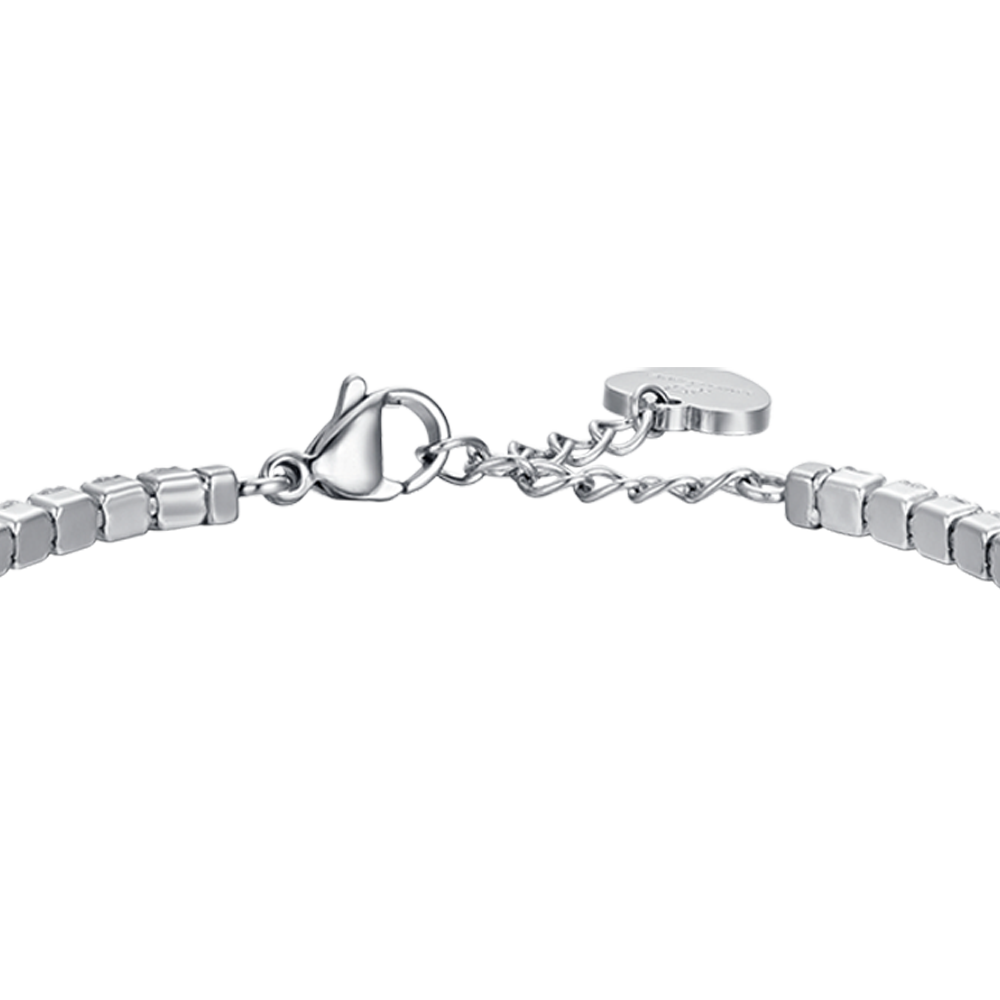 DAMEN-TENNISARMBAND AUS STAHL MIT WEISSEN KRISTALLEN UND BLAUEM KRISTALLHERZ