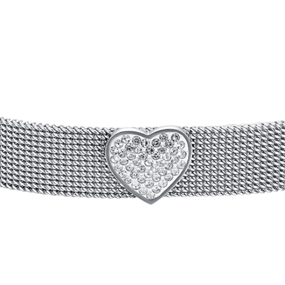 MILANO STEEL MESH DAMENARMBAND MIT HERZ MIT WEISSEN KRISTALLEN