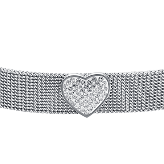 MILANO STEEL MESH DAMENARMBAND MIT HERZ MIT WEISSEN KRISTALLEN