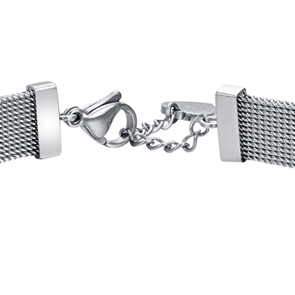 MILANO STEEL MESH DAMENARMBAND MIT HERZ MIT WEISSEN KRISTALLEN